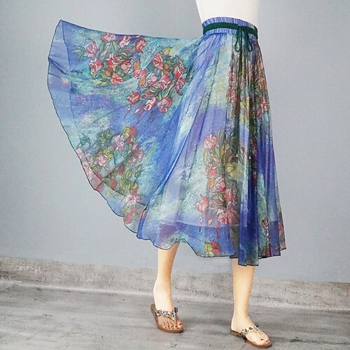 

Women's Fashion Swing Skirts Holiday Weekend Chiffon Floral Tulle Blue Red One-Size / Loose / Print