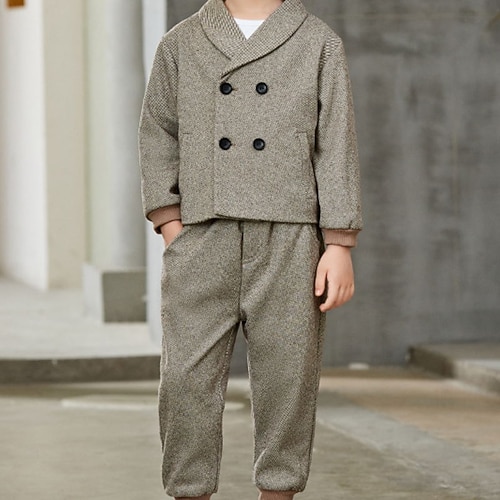 

Kids Boys Jacket Pants Clothing Set 3 Pieces Long Sleeve Gray Khaki Solid Color School Indoor Active Daily Regular 3-10 Years