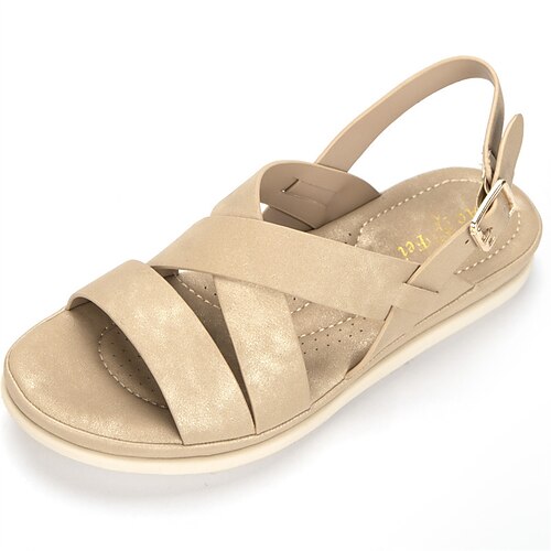 

Women's Sandals Comfort Shoes Wedge Heel Round Toe Open Toe Elegant Casual Daily Beach Faux Leather Buckle Spring Summer Solid Colored Almond Light Brown Gray
