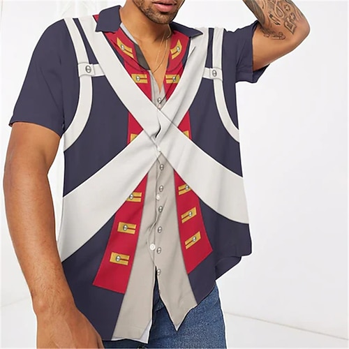 

Men's Shirt 3D Print Graphic Patterned Turndown Street Casual Button-Down Print Short Sleeve Tops Designer Casual Fashion Breathable Blue / Summer / Spring / Summer