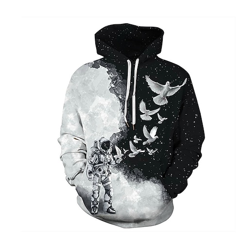 

Men's Pullover Hoodie Sweatshirt Graphic Patterned Astronaut Print Hooded Daily Sports Streetwear 3D Print Casual Big and Tall Hoodies Sweatshirts Long Sleeve Black / Spring / Summer