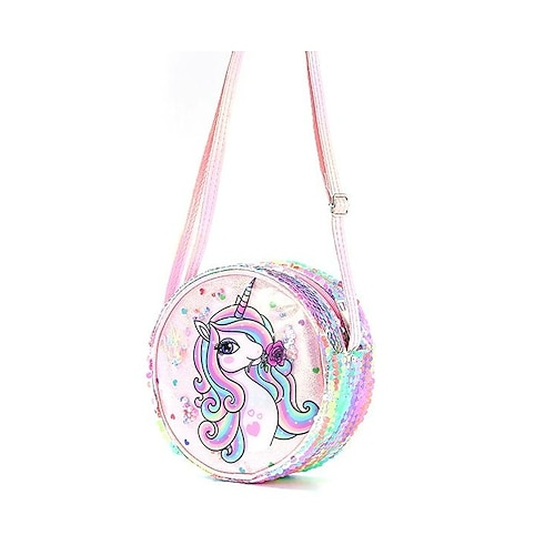 

Kid's Girls' Unicorn Bag Crossbody Bag PU Leather Sequin Zipper Cartoon Daily Symphony White Purple Pink Rose
