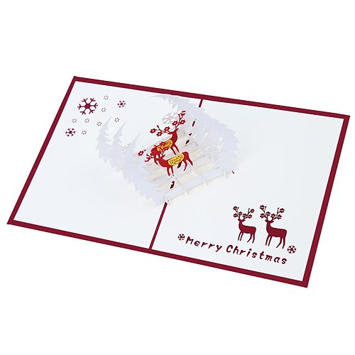 

1pcs Christmas Reindeer Card 3D Pop-Up Cards Congratulations Cards for Gift Decoration Party 3D with Envelope 125.9 inch Paper