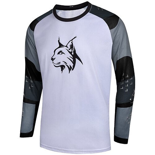 

21Grams Men's Downhill Jersey Long Sleeve Mountain Bike MTB Road Bike Cycling White Black Wolf Bike Breathable Quick Dry Moisture Wicking Polyester Spandex Sports Wolf Clothing Apparel / Athleisure