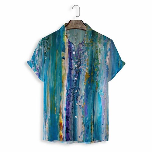 

Men's Shirt Graphic Shirt Graphic Turndown Blue-Green 3D Print Street Casual Short Sleeve Button-Down Clothing Apparel Basic Designer Slim Fit Big and Tall / Beach