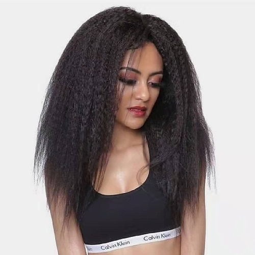 

Human Hair 13x4 Lace Front Wig Free Part Brazilian Hair kinky Straight Black Wig 130% Density with Baby Hair Glueless Pre-Plucked For wigs for black women Medium Length Human Hair Lace Wig