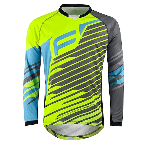 

21Grams Men's Downhill Jersey Long Sleeve Mountain Bike MTB Road Bike Cycling Green Stripes Bike Jersey Breathable Quick Dry Moisture Wicking Polyester Spandex Sports Stripes Clothing Apparel