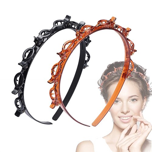 

2 Pcs Double Bangs Hairstyle Hairpin HeadbandJASSINS Professional Weave Bangs Clip Twist Clip Headband with Toothed Headband Braid Tool Women Girls Fashion Hair Accessories