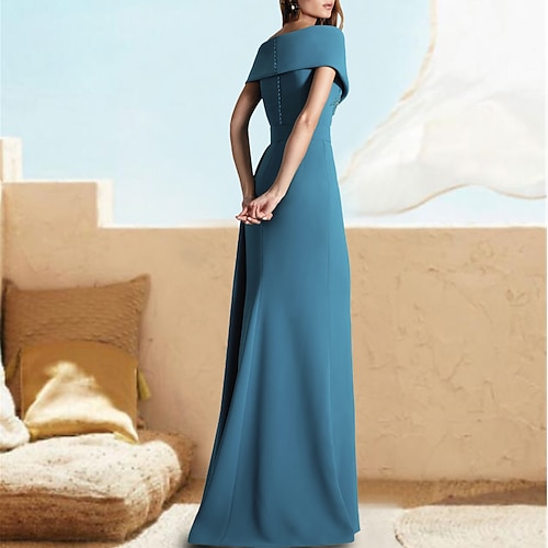 A-Line Evening Gown Party Dress Elegant Dress Wedding Guest Prom Floor  Length Short Sleeve V Neck Stretch Fabric with Sash / Ribbon Appliques 2024  2026 - $149.99
