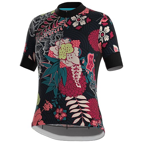 

21Grams Women's Cycling Jersey Short Sleeve Bike Jersey Top with 3 Rear Pockets Mountain Bike MTB Road Bike Cycling Breathable Quick Dry Moisture Wicking Black Floral Botanical Spandex Polyester