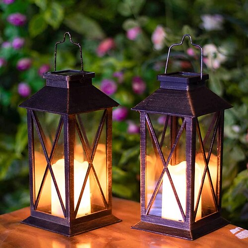 

Solar Retro Hanging Lantern Light Outdoor Waterproof Portable Night Lamp Garden Porch Balcony Landscape Decoration Retro Candle Flame Palace Lantern