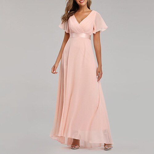 

robe de soirée pour femme robe d'invité de mariage robe en mousseline de soie robe longue maxi robe noir rose vin à manches courtes couleur pure fermeture éclair printemps été col en v fête 2023 s m