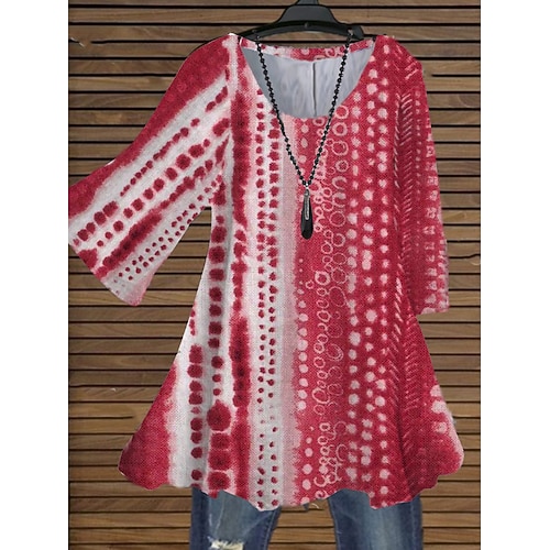 

Women's Plus Size Tops Blouse Shirt Graphic Patterned Print 3/4 Length Sleeve Crewneck Streetwear Going out Polyester Summer Black And White Maroon