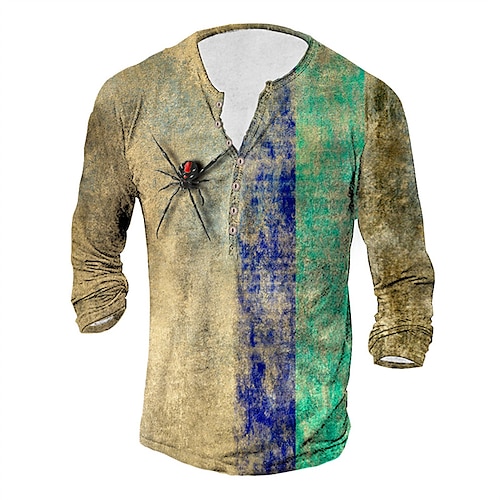 

Men's Henley Shirt T shirt Tee 3D Print Graphic Patterned Animal Henley Street Daily Button-Down Print Long Sleeve Tops Casual Fashion Comfortable Light Brown