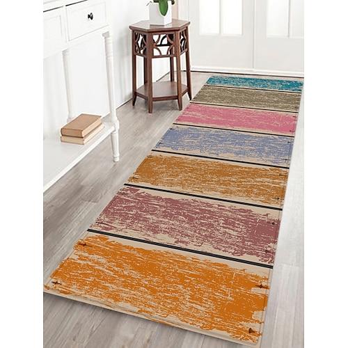 

Colorful Wood Plank Bamboo Pole Pattern Suede Fabric Printing Home Entrance Floor Mat Mattress Bathroom Foot Mat