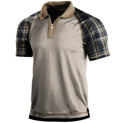 

Men's Collar Polo Shirt Golf Shirt Plaid Turndown Gray Street Daily Short Sleeve Zipper Clothing Apparel Fashion Casual Comfortable / Beach