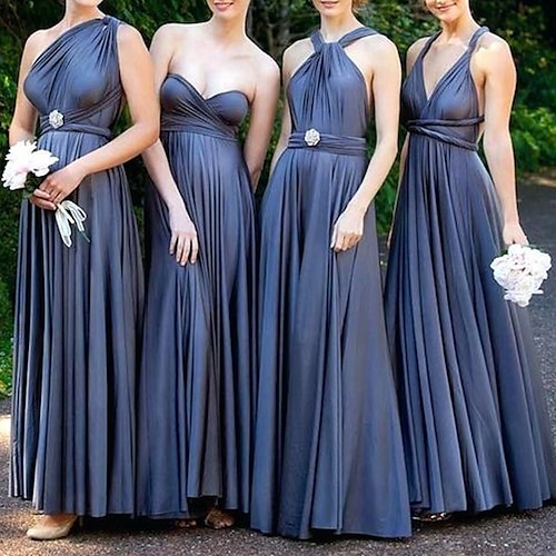 

A-Line Bridesmaid Dress V Neck Sleeveless Sexy Floor Length Spandex with Pleats 2022