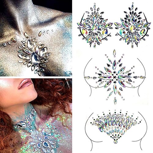 

3 pcs 3D Acrylic Glitter Rhinestone Temporary Sexy Face Tattoo Sticker DIY Kids Holiday Party Masquerade Body Facial Jewelry Tattoo