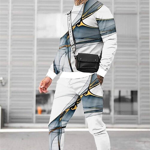 

Men's Tracksuit Hoodies Set Graphic Patterned Geometric 2 Piece Print Sports Outdoor Casual Sports 3D Print Sportswear Basic Essential Hoodies Sweatshirts White Black Blue
