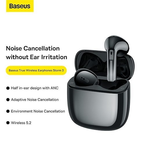 

baseus storm 3 adaptive anc écouteurs bluetooth 5.2 tws sans fil écouteurs sport hifi casques antibruit actif casque