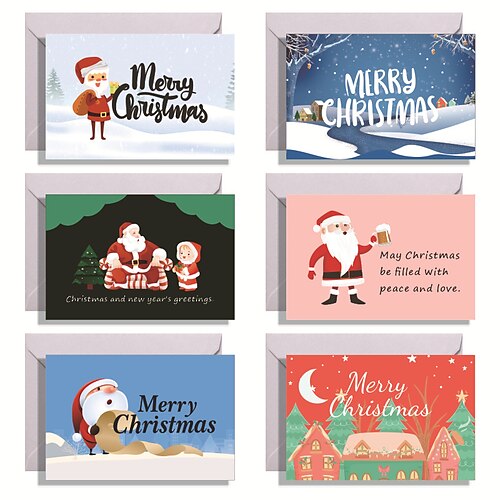 

6pcs Christmas Tree Santa Claus Card Congratulations Cards Thank You Cards for Gift Decoration Party with Envelope 7.95.9 inch Paper