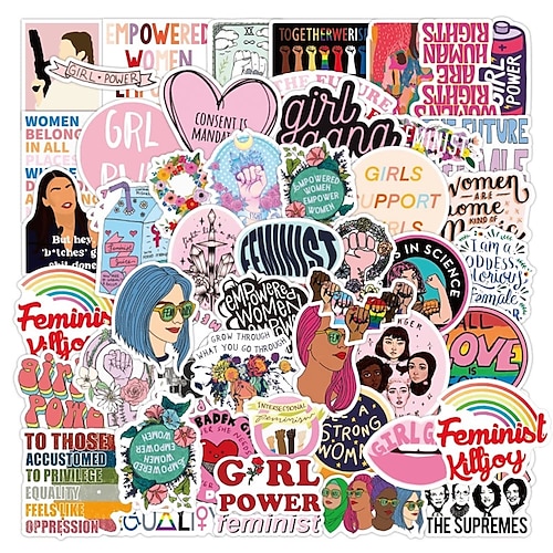 

50 Pcs Feminist Stickers Girly Girl Power Indie Mirror Laptop Stickers for Women Awareness Girl Stickers Gifts,Hydro Flask Water Bottle Car Cup Computer Guitar Skateboard Luggage Bike Bumper Gift