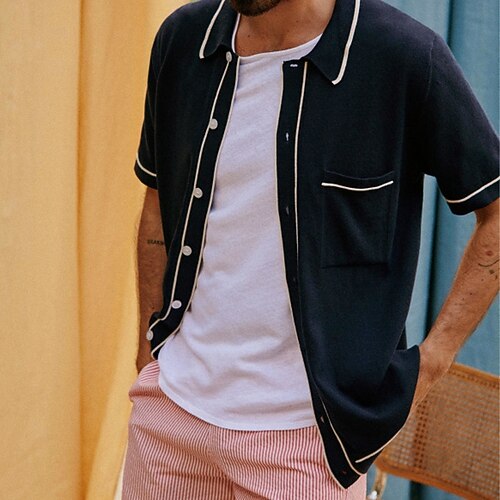 

Men's Shirt Solid Colored Turndown Street Casual Button-Down Short Sleeve Tops Fashion Breathable Comfortable Navy Blue / Summer / Spring / Summer