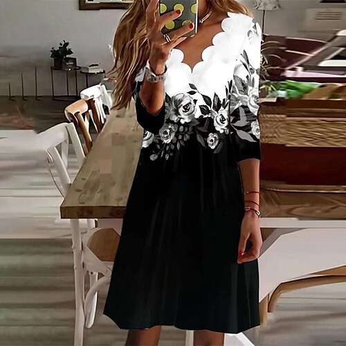 

Women's Casual Dress T Shirt Dress Tee Dress Midi Dress Green Black Blue Half Sleeve Floral Print Winter Fall Autumn V Neck Loose Fit 2022 S M L XL 2XL 3XL