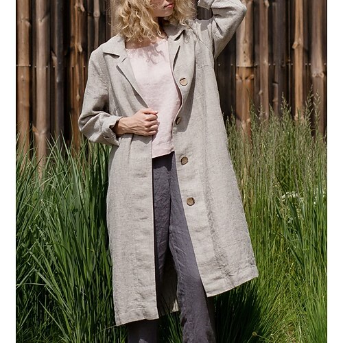 

Women's Coat Long Stylish Coat Light Grey Stylish Daily Fall Single Breasted Lapel Regular Fit XL 2XL 3XL 4XL 5XL