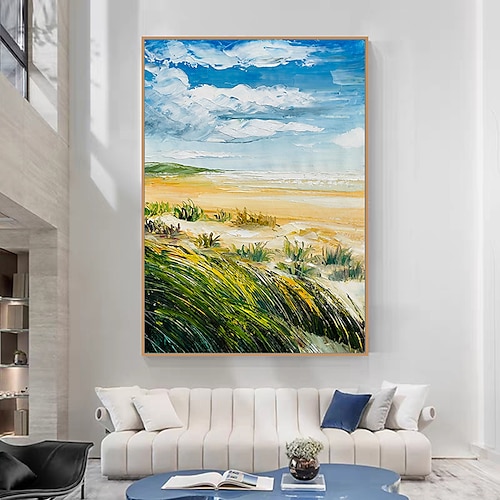 

Mintura Handmade Seaside Scenery Oil Painting On Canvas Wall Art Decoration Modern Abstract Landscape Picture For Home Decor Rolled Frameless Unstretched Painting