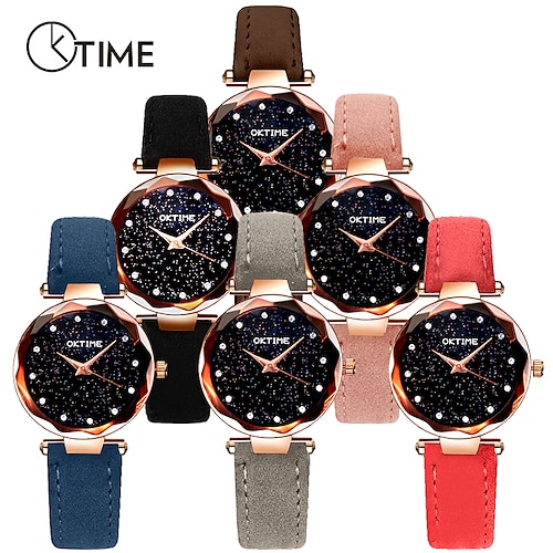 

Oktime Quartz Watch for Women Analog Quartz Glitter Vintage Luminous Metal PU Leather Birthday Galaxy Starry Sky / One Year