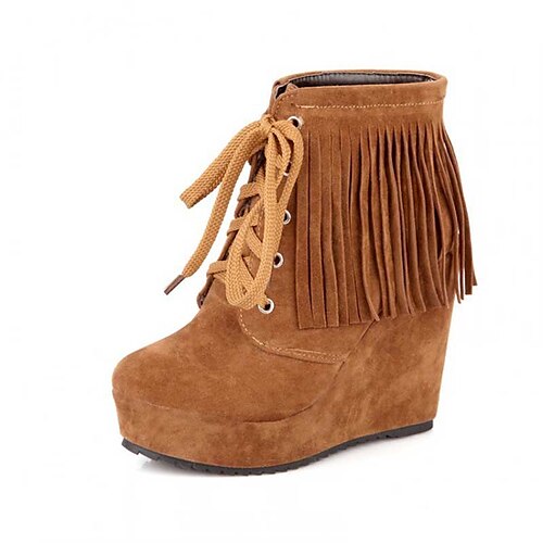 

Tassel High-Heel Wedge Short Boots Casual Plush Size Boots 33-40 Yards Long-Term Supply 555