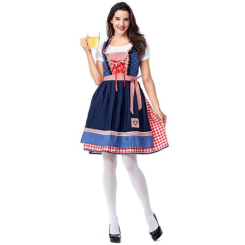 

Oktoberfest Beer International Beer Festival Dirndl Trachtenkleider Women's Dress Apron Bavarian Costume Navy Blue