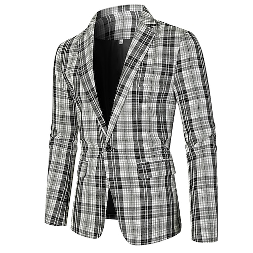 

Men's Fashion Blazer Regular Plus Size Checkered Single Breasted One-button Black 2022