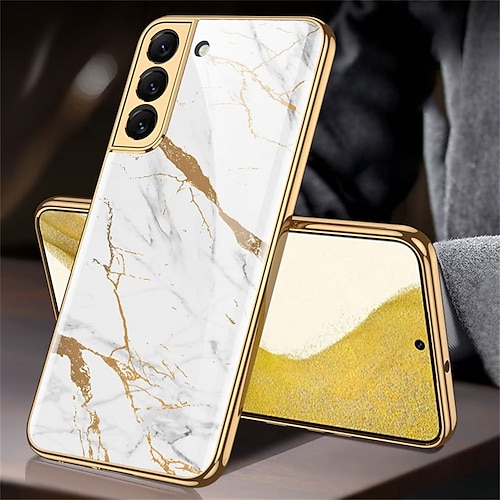 

Phone Case For Apple Samsung Galaxy Classic Series S22 S22 Plus S22 Ultra Bumper Frame Full Body Protective Dustproof Transparent Marble TPU Tempered Glass
