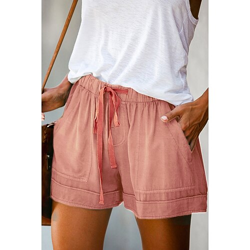 

Women's Shorts Drawstring Pocket Plain Daily Regular Summer Green Black Pink Orange Red