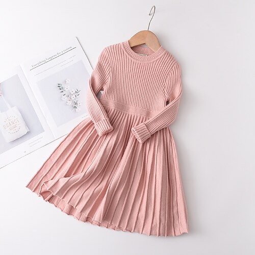 

Kids Girls' Dress Solid Colored A Line Dress Asymmetrical Dress Daily Ruched Cotton Long Sleeve Cute Dress 2-6 Years Spring Pink Red