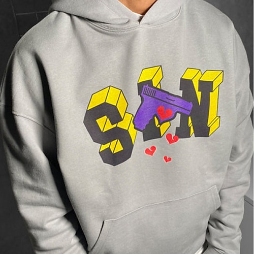 

Men's Hoodie Pullover Hoodie Sweatshirt Graphic Patterned Letter Pocket Daily Holiday Going out Hot Stamping Casual Streetwear Hoodies Sweatshirts Gray