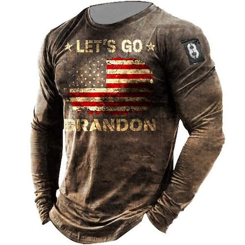 

Men's T shirt Tee Graphic Prints American Flag Crew Neck Green Blue Brown Outdoor Street Long Sleeve Print Clothing Apparel Fashion Breathable Comfortable Big and Tall / Summer / Spring / Summer