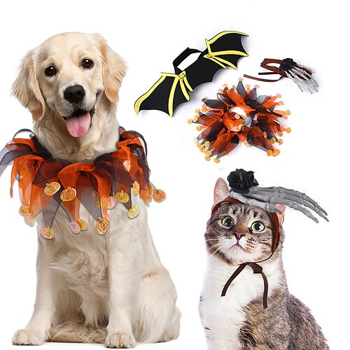 

Pet Halloween Suit Dress Up Bat Wings Imp Scarf Skeleton Clothes