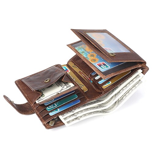 

Travel Passport Holder & ID Holder men's wallet multi-card slot casual retro leather wallet large-capacity clutch bag coin purse