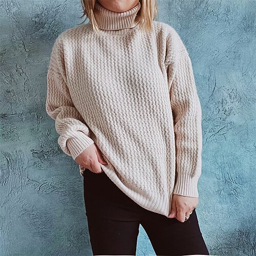 

Women's Pullover Sweater Jumper Ribbed Knit Knitted Pure Color Turtleneck Stylish Casual Daily Going out Fall Winter Black Blue S M L / Long Sleeve