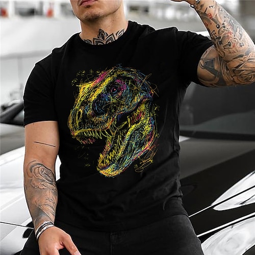 

Men's T shirt Tee Cool Shirt Dinosaur Crew Neck Print Outdoor Street Short Sleeve Print Clothing Apparel Sports Designer Casual Big and Tall