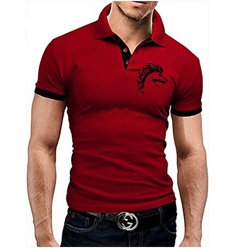 

Men's Golf Shirt Graphic Patterned Solid Color Horse Turndown Casual Daily Color Block Button-Down Short Sleeve Tops Casual Slim Fit White Black Light gray / Summer