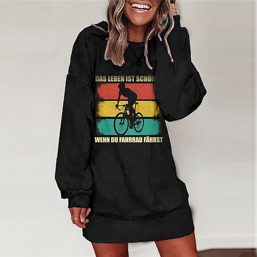 

Women's Shift Dress Short Mini Dress Black Long Sleeve Striped Letter Print Fall Spring Round Neck Casual Loose 2022 S M L XL XXL 3XL