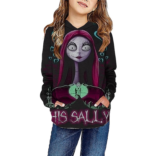 

The Nightmare Before Christmas Kids Girls' Ugly Hoodie Skull Outdoor 3D Print Long Sleeve Pocket Fashion 3-13 Years Fall Purple Yellow Orange