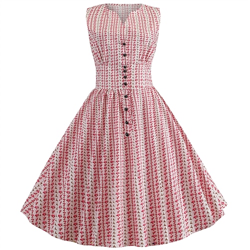 

Women's A Line Dress Knee Length Dress Pink Sleeveless Floral Button Print Spring Summer V Neck Elegant Vintage 2022 S M L XL 2XL