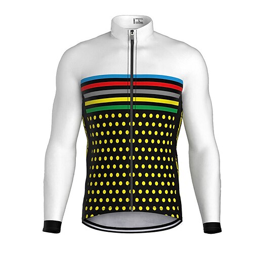 

21Grams Men's Cycling Jersey Long Sleeve Bike Top with 3 Rear Pockets Mountain Bike MTB Road Bike Cycling Breathable Quick Dry Moisture Wicking Reflective Strips Black Polka Dot Stripes Polyester