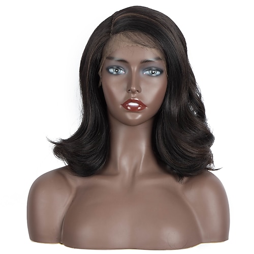 

Sleek Ombre Blonde Color Medium Length Lace Front Wig for Black Women Natural Super Wave Synthetic Hair Wigs