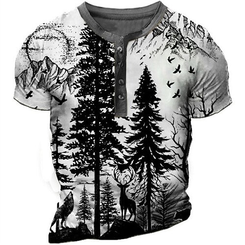 

Men's Unisex T shirt Tee 3D Print Graphic Prints Tree Crew Neck Street Daily Button-Down Print Short Sleeve Tops Designer Casual Big and Tall Sports Gray / Summer / Summer